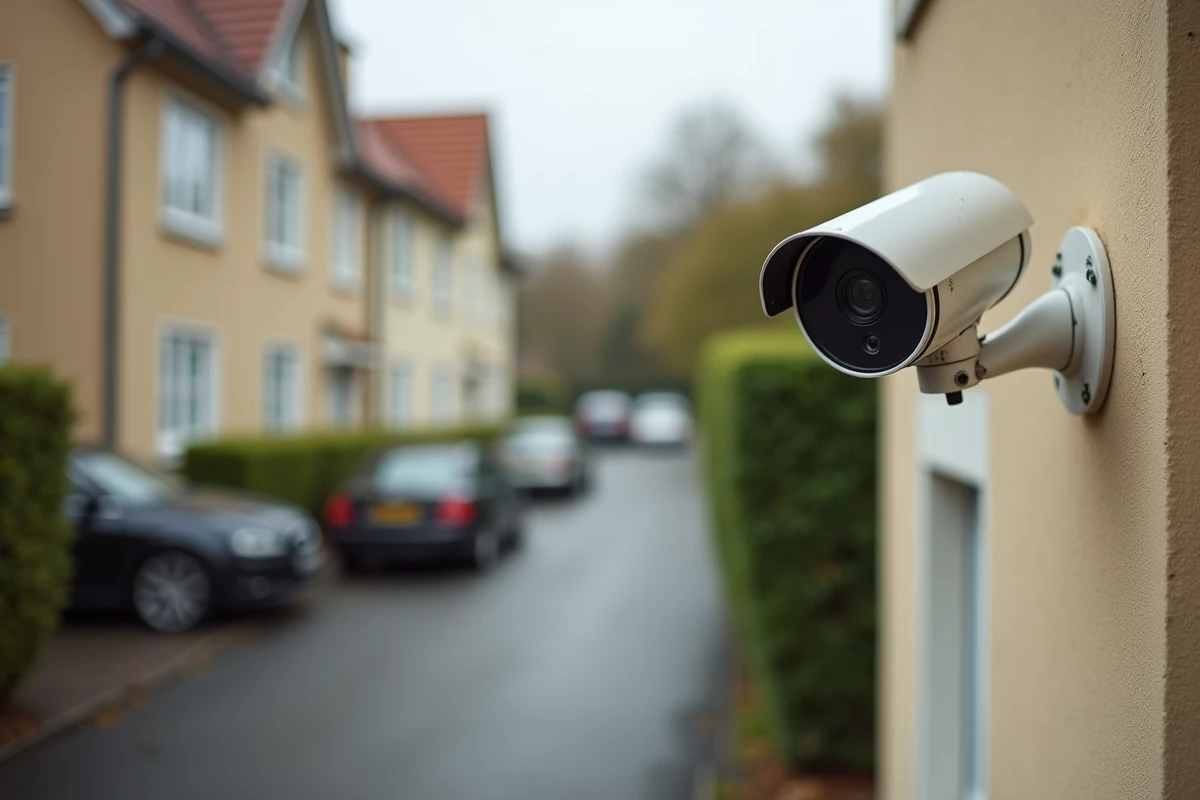 Caméra de surveillance installée sur la façade extérieure d'une maison pour prévenir les cambriolages