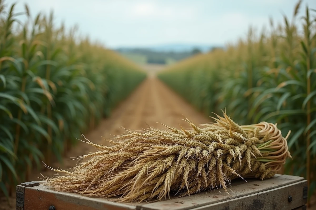 Champ de chanvre en pleine croissance avec des tiges récoltées au premier plan, illustrant la filière agricole durable du fil de chanvre