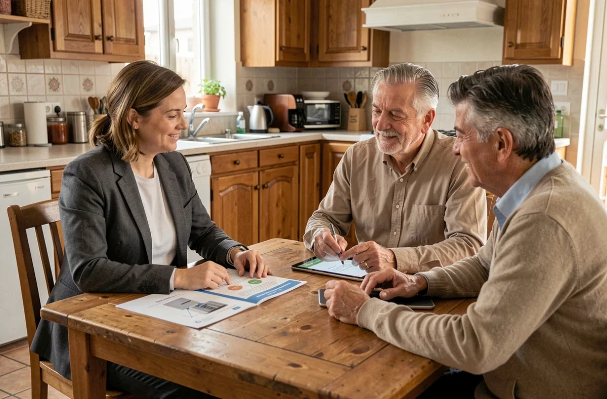 Conseillère de Conseils d'Artisans présentant des options de pompe à chaleur à des propriétaires