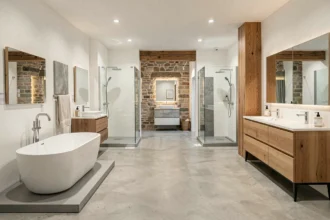 Showroom de salle de bain moderne présentant des équipements haut de gamme dans les Côtes-d'Armor