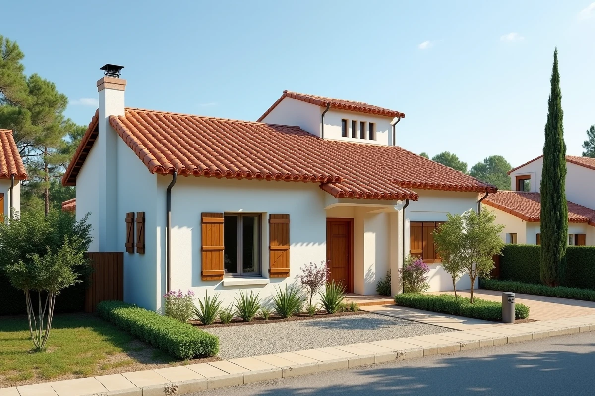 Maison provençale avec toiture en tuiles de terre cuite neuve photographiée depuis la rue